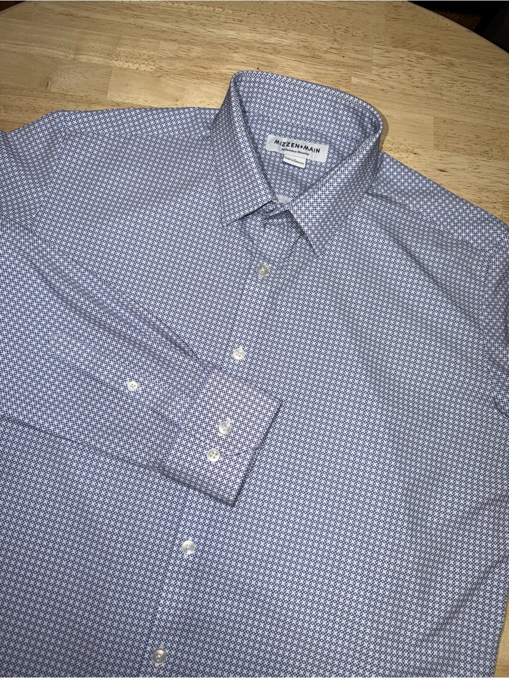 Mizzen+Main Blue Geometric Casual Button Down Shirt Mens Medium (Fits Large)